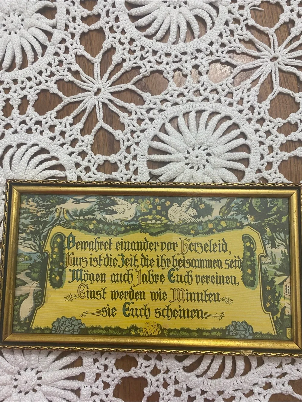Vintage German Gold Framed Wall Art - Scenic & Script Prints (Gold)